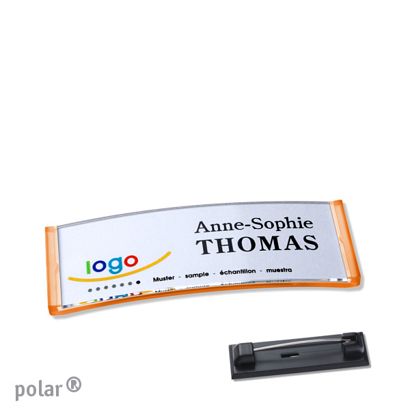 Name badges polar® quick-print stainless steel pin 64 x 22 mm  | translucent|orange 