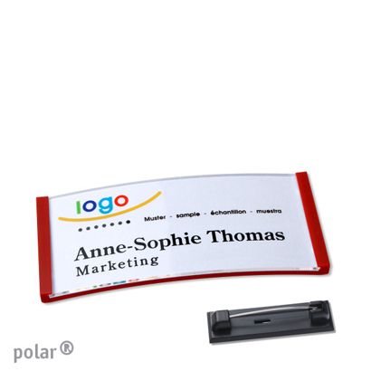 Name badges polar® quick-print stainless steel pin 65 x 30 mm  | red 