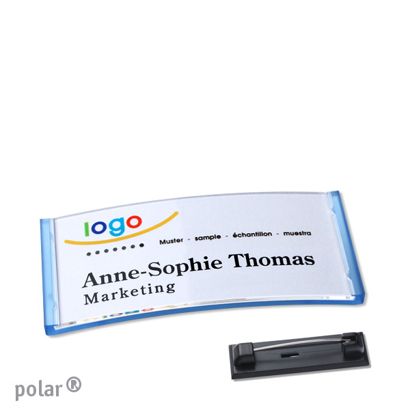 Name badges polar® quick-print stainless steel pin 65 x 30 mm  | translucent|blue 