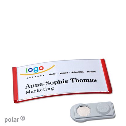 Name badges polar® quick-print magnet 65 x 30 mm  | smag® Magnet  | translucent|red 