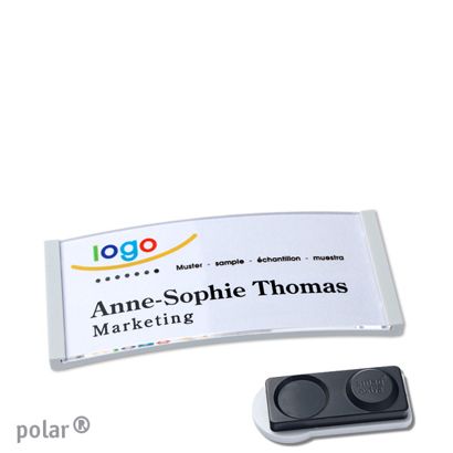 Name badges polar® quick-print magnet 65 x 30 mm  | smag® magnet, extra strong  | light grey 