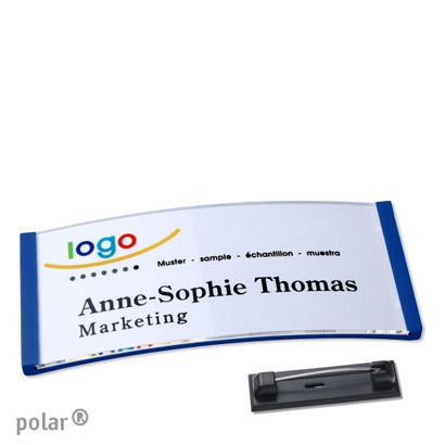 Name badges polar® quick-print stainless steel pin 74 x 34 mm  | blue 