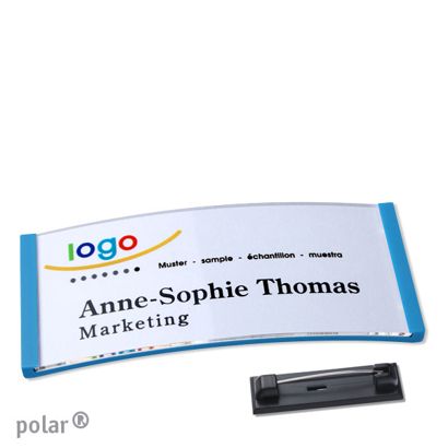 Name badges polar® quick-print stainless steel pin 74 x 34 mm  | medium blue 