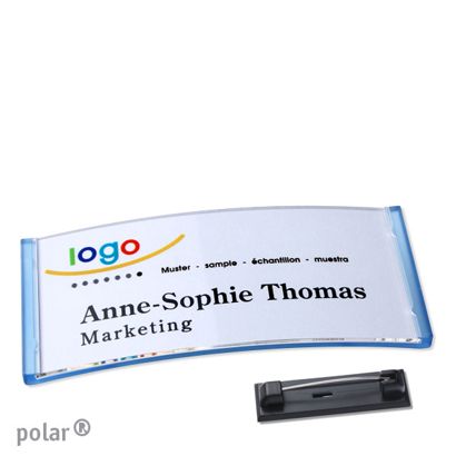 Jmenovky polar® quick-print, se špendlíkem 74 x 34 mm  | průsvitné provedení|modrá 